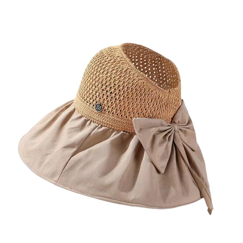Bow Wide Brim Bucket Hat Sunscreen Vinyl Sun Hats Simple Woven Empty Top Cap Summer