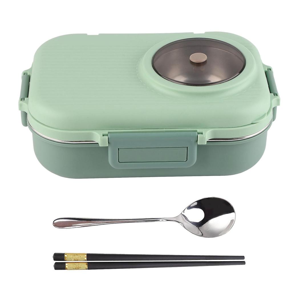 Stainless Steel Insulated Lunch Box - 1100ml, Double-layered, Three-compartment Design, with Chopsticks, Spoon, Soup Bowl