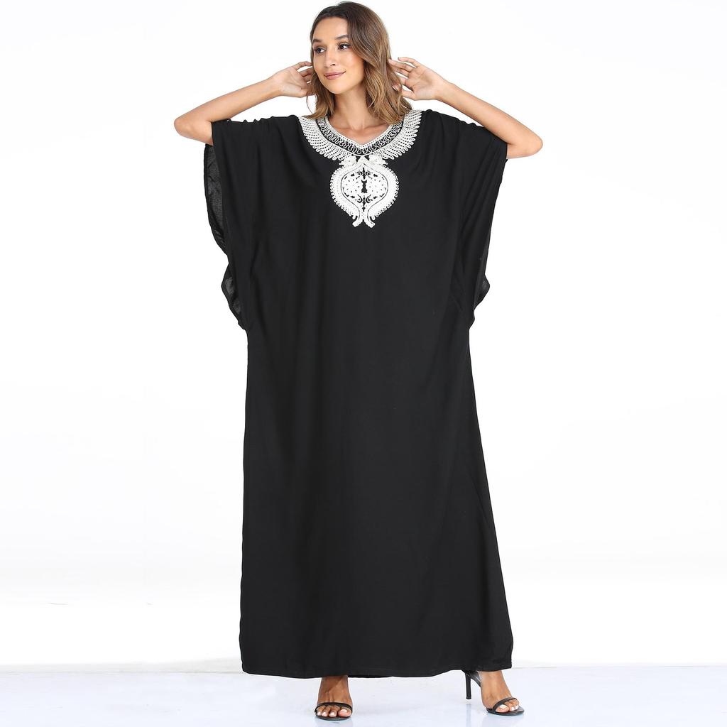Muslim Women's Short-Sleeve Kaftan: Loose Fit Long Dress In Large Sizes