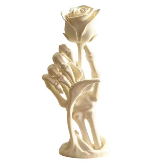 Rose Skeleton Hand Sculpture, 3D Printed Gothic Design Artistic Desktop Decoration, Unique PLA Ornament for Graduates Day Home Decor