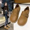 Мода Новый Стиль Роскошная Кожа Женская Обувь Весна Ретро Круглый Носок Повседневная Плоская Резиновая Подошва Пряжка Ремень Женские Туфли