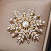Korean Zircon Snowflake Brooch - Vintage Pearl Crystal Pin for Women