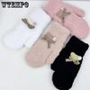Winter Women's Gloves Warm Double Layer Thick Anti Cold Cute Plush Bow Gloves