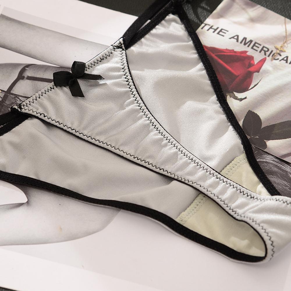 Women Underwear Sexy Cotton Bow Satin Sex Thong Satin Panties G-String Briefs