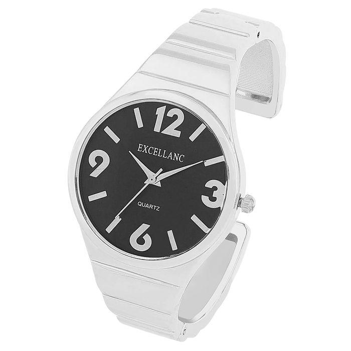 Montre bracelet - EXCELLANC - Excellanc Femme Argent Métal - Boîtier 34 mm - Cadran noir - Bracelet jonc argenté