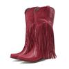 Women Western Cowboy Boots Block Medium Heels Tassel Fringe Kneehigh Boots Lady Winter Shoes