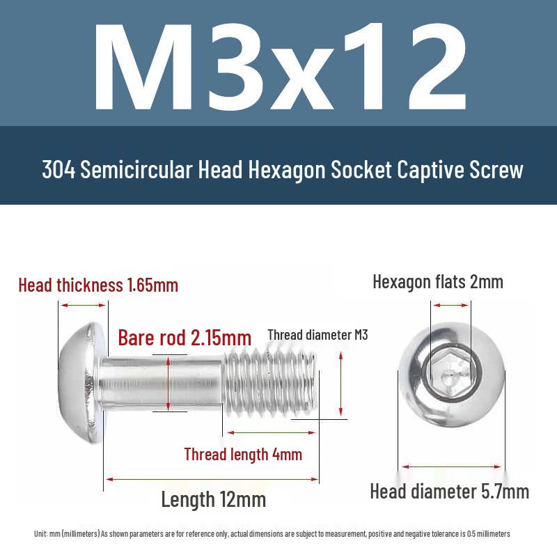 Yigu 304 Stainless Steel Anti-Loosening Hex Socket Captive Screws - M2/M3