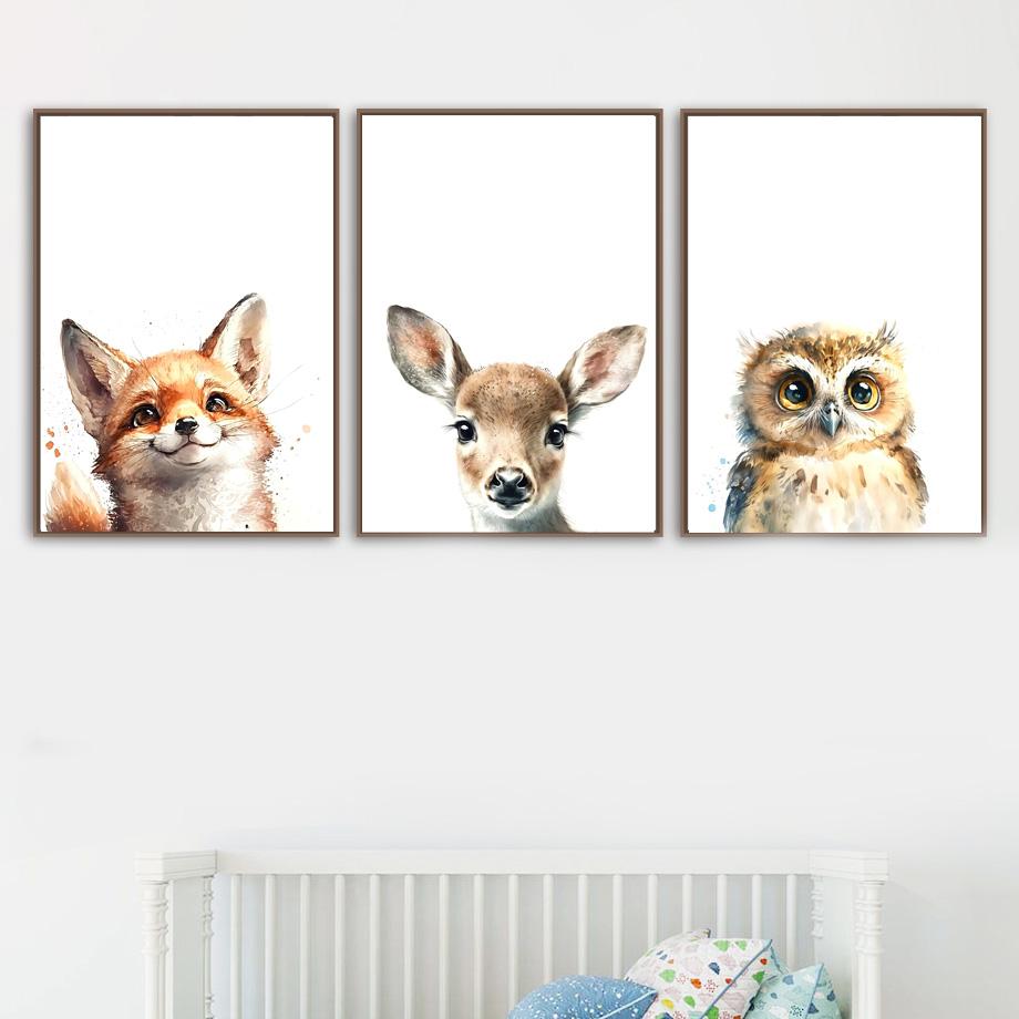 Woodland Owl Fox Deer Bear Raccoon Squirrel Nursery Wall Art Canvas Painting Posters And Prints Modern Baby Kids Bedroom Decor