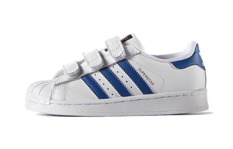 adidas Оригинальные SUPERSTAR CF Низкие Детские Скейтбордические Ботинки Бело-Синие Дети Возрастом 3-7 Лет S74945