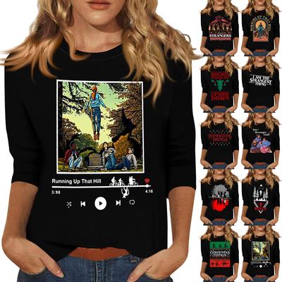 3/4 рукава топы для женщин футболка повседневные принты топы футболка круглый вырез пуловер блузка