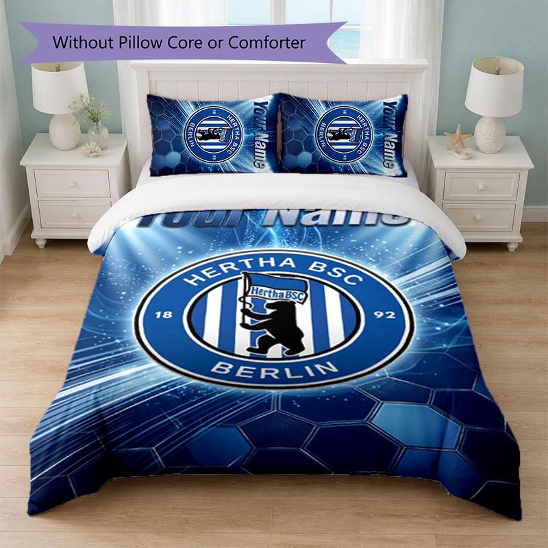 hertha bsc Custom Name Text Bedding Set 1 Duvet Cover+2 Pillowcases Soccer Logo Personalized Gift For Special Occasion Bedroom Decor