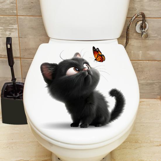 Black Cat Butterfly Toilet Sticker Waterproof Removable Self-adhesive PVC Living Room Bathroom Wall