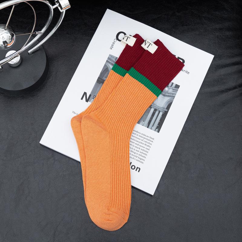 2022 Autumn Women's Color Block Vertical Stripe Mid-Calf Socks - Trendy Slimming Long Leg Korean Style