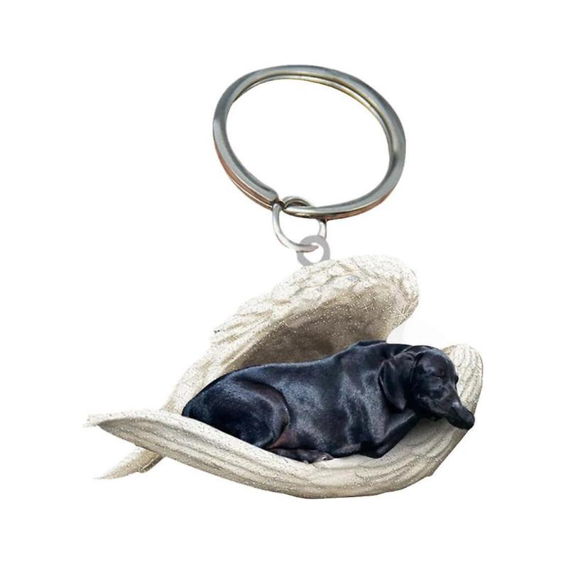 Black Hanging Labrador Ornament Keychain Cute Sleeping Angel Dog Pendant Gift