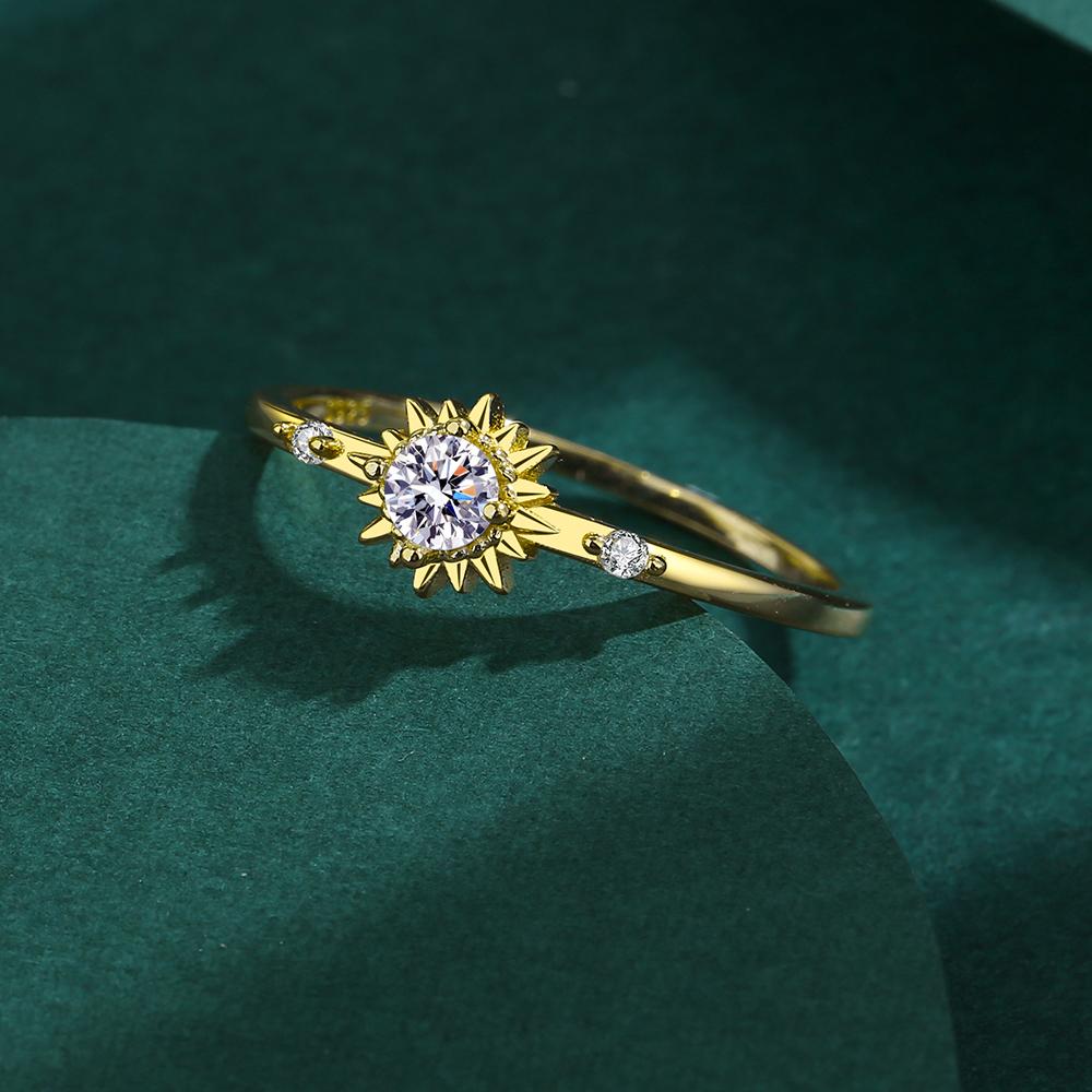 Простое круглое кольцо с цветком для женщин, маленький бриллиант, циркон, кристалл, настоящее серебро S925, золото 14 карат, подарок на день Святого Валентина, ювелирные изделия