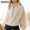 JPNTKY Женская мода Повседневные однотонные худи и свитшоты с принтом и длинным рукавом