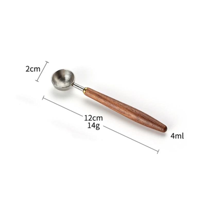 Measuring Spoon Walnut Wood Long Handle Coffee Spoons Household Wooden Handle Stainless Steel Coffee Scoop Tablespoon Cafe Tools