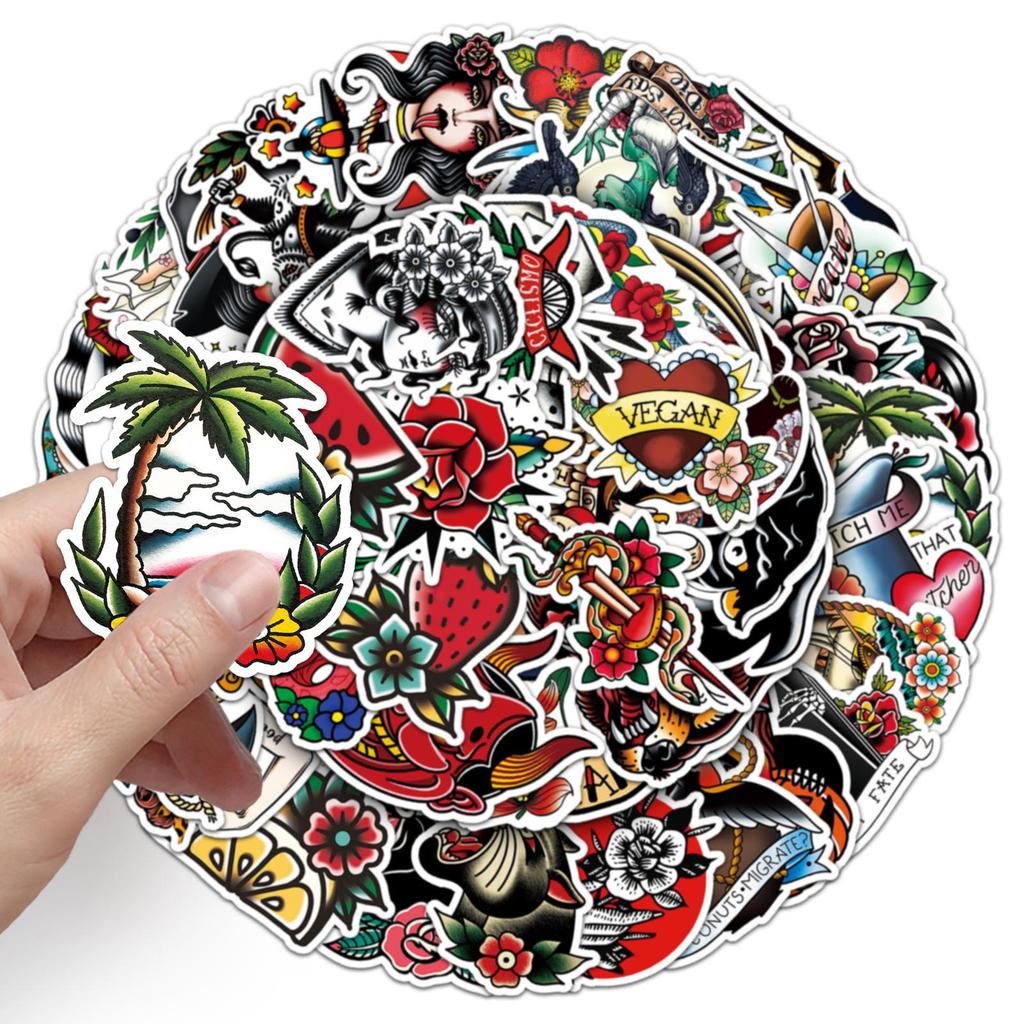 50 Waterproof Tattoo Pattern Stickers for DIY Journals & Water Bottles