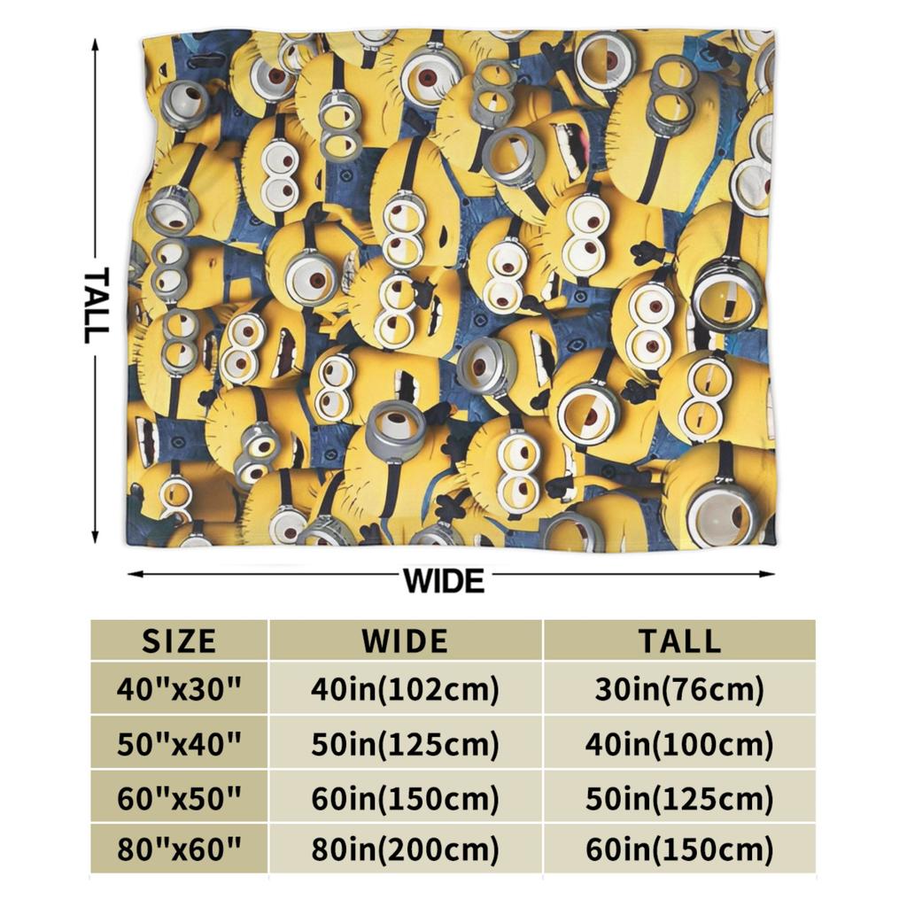 M-Minions Cute Cartoon Blanket Multi-size Warm Cozy Fluffy Throw Blankets for Sofa Couch and Bed