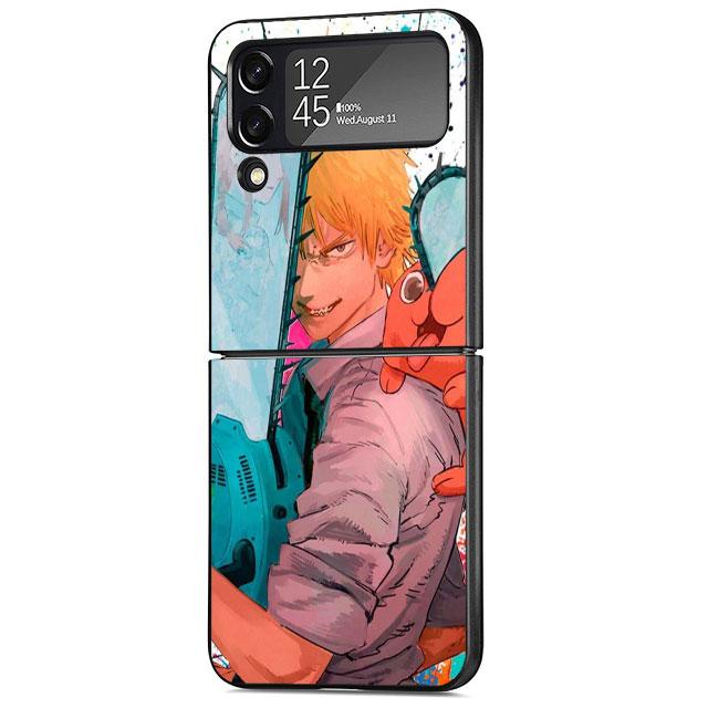 Чехол-мультфильм аниме Chainsaw Man для Samsung Galaxy Z Flip 4 Z Flip 3 5G ZFlip3 ZFlip Flip4 Flip3 ZFlip4 Черные чехлы Funda