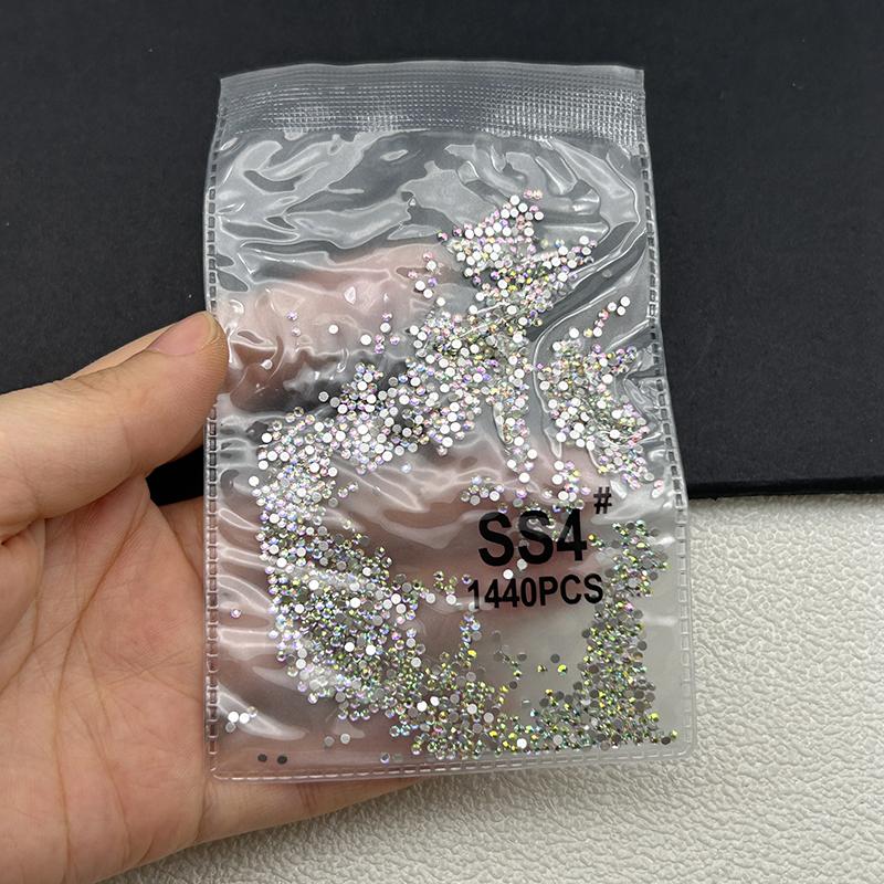 1440Pcs/bag AB/Clear Round Mini Nail Diamond SS3-SS20(1.3-4mm) FlatBack Non-Hotfix Nail Crystal Crystal Clear AB Manicure Glass
