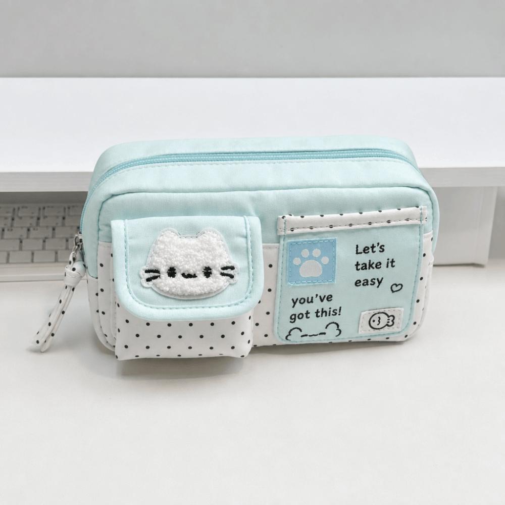 Multi Pocket Cat Pen Bag Durable Stationery Bag Cute Cartoon Pencil Case Student Storage