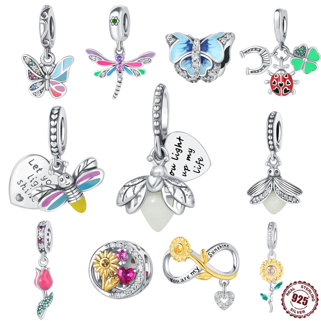 S925 sterling silver pendant accessories beaded bee butterfly original European and American style DIY bracelet