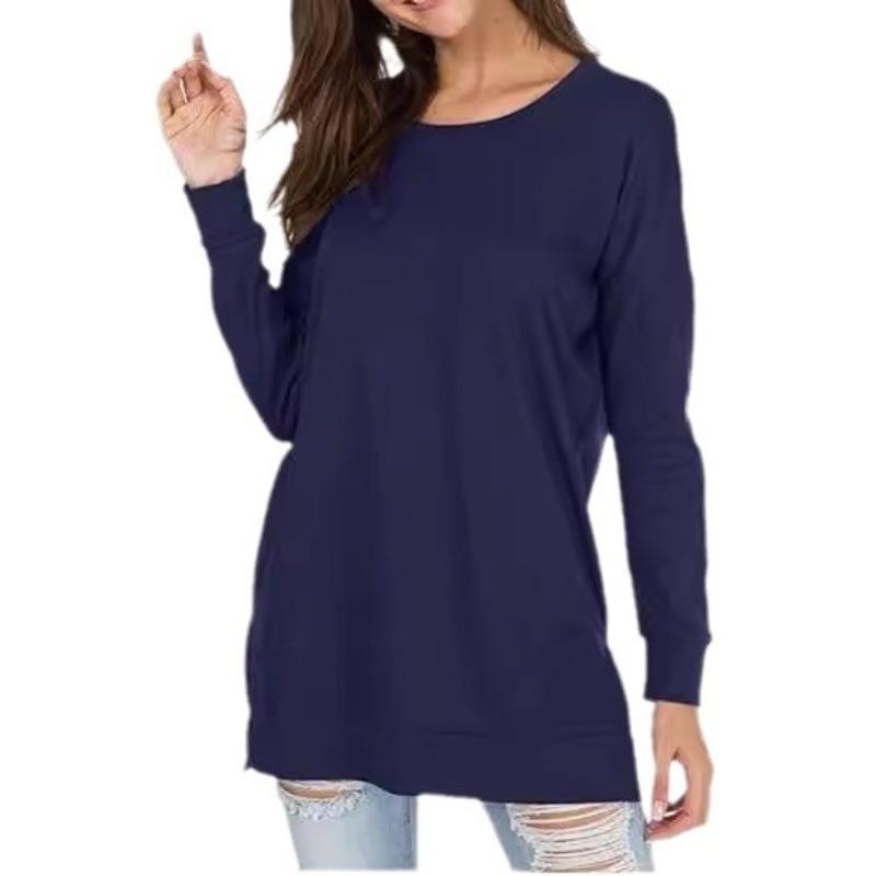 Spring and Autumn Women's Long Sleeve Solid Colour Round Neck Casual Top