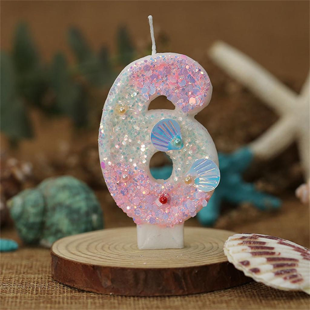 Свечи для торта в виде русалки с цифрами от 0 до 9, фиолетовые украшения для торта с блестками для девочек на день рождения, принадлежности для украшения торта