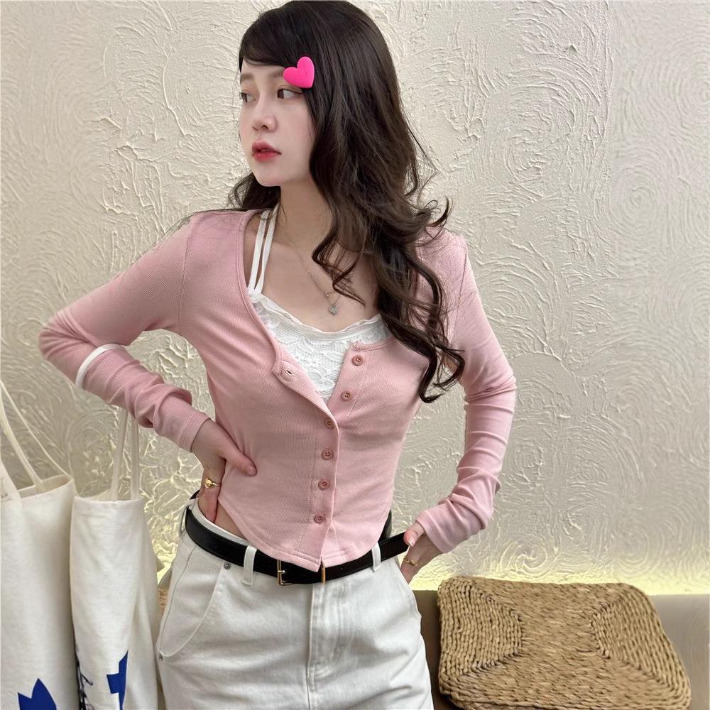 2025 Slimming Pure Desire Two-Piece Stitching Long-Sleeve Knitted Top