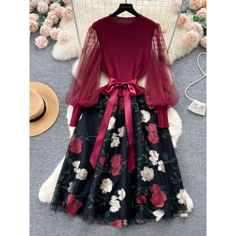 Доступная роскошь Социальный стиль Сетчатое платье-фея с утяжкой Вышивка