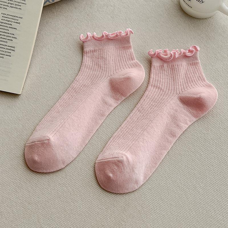 Female Spring and Summer Thin Style Draw A Mesh Lovely Cream Ear Ear Side In The Tube Socks