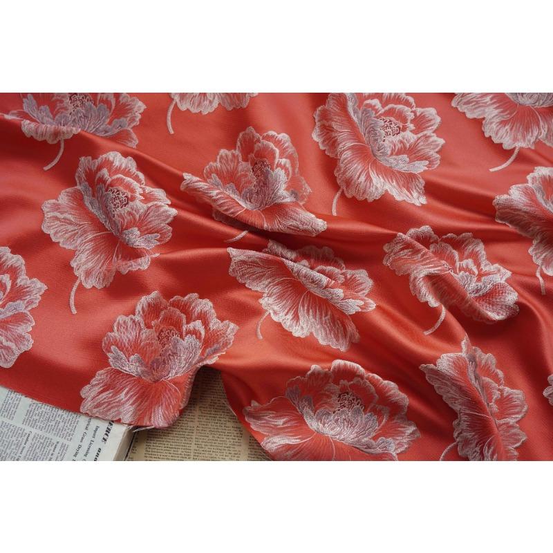 Отличительная винтажная пионовидная атмосфера Тан Чонсам Атласный жаккардовый стиль Текстура Ханьфу Атласный жилет Цвет плеча Тканые ткани