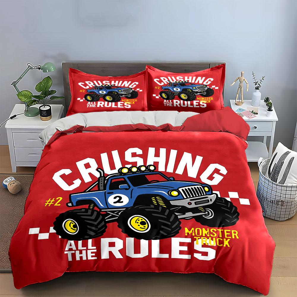 Crushing Monster Truck Design Bedding Duvet Cover Set Duvet Cover Pillowcases (1*Duvet Cover 2*Pillowcases, without duvet insert)