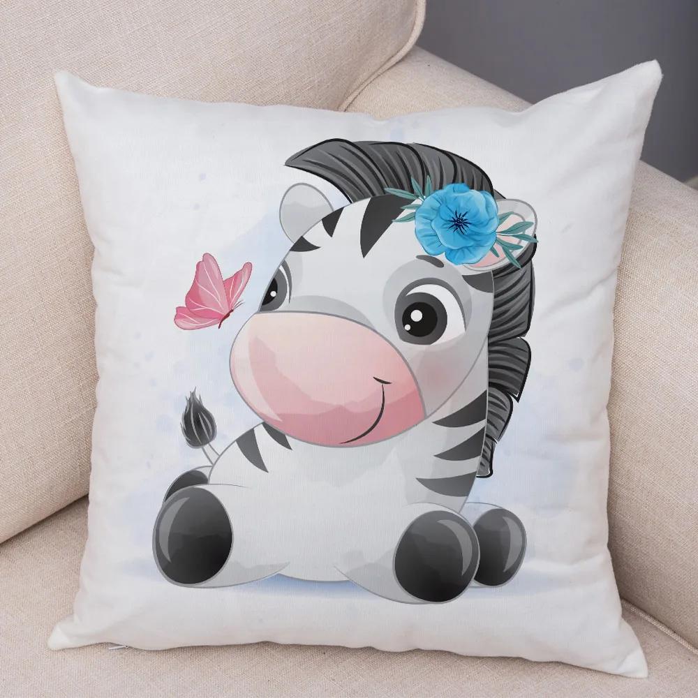 45x45см Милая наволочка с жирафом, львом, коровой, декоративная наволочка с мультяшным принтом животных, для детской комнаты, дивана, дома