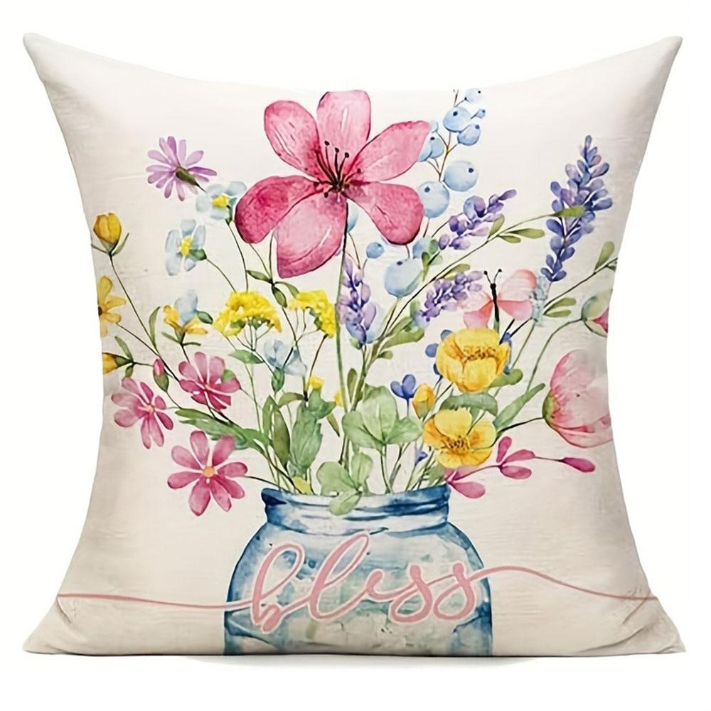 Pink Floral Sunshine Home themed PillowcaseBedroom Living Room Sofa Home Decor Polyester Cushion Cover with Zipper