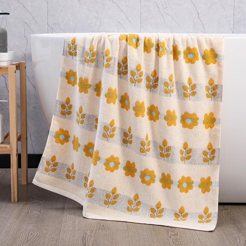 Luxury Yarn-Dyed Jacquard Cotton Bath Towel - Soft, Absorbent, Thick, and Large
