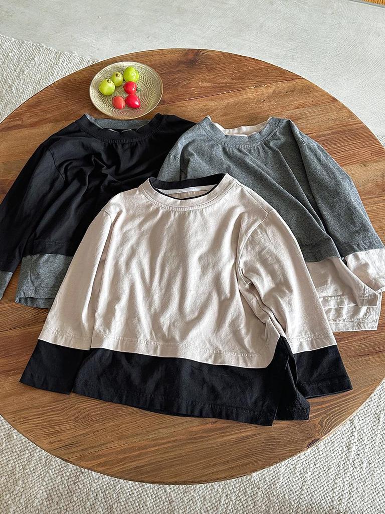 Jiaye Kids' 2025 Spring Color-block Long-Sleeve T-Shirts for Boys and Girls