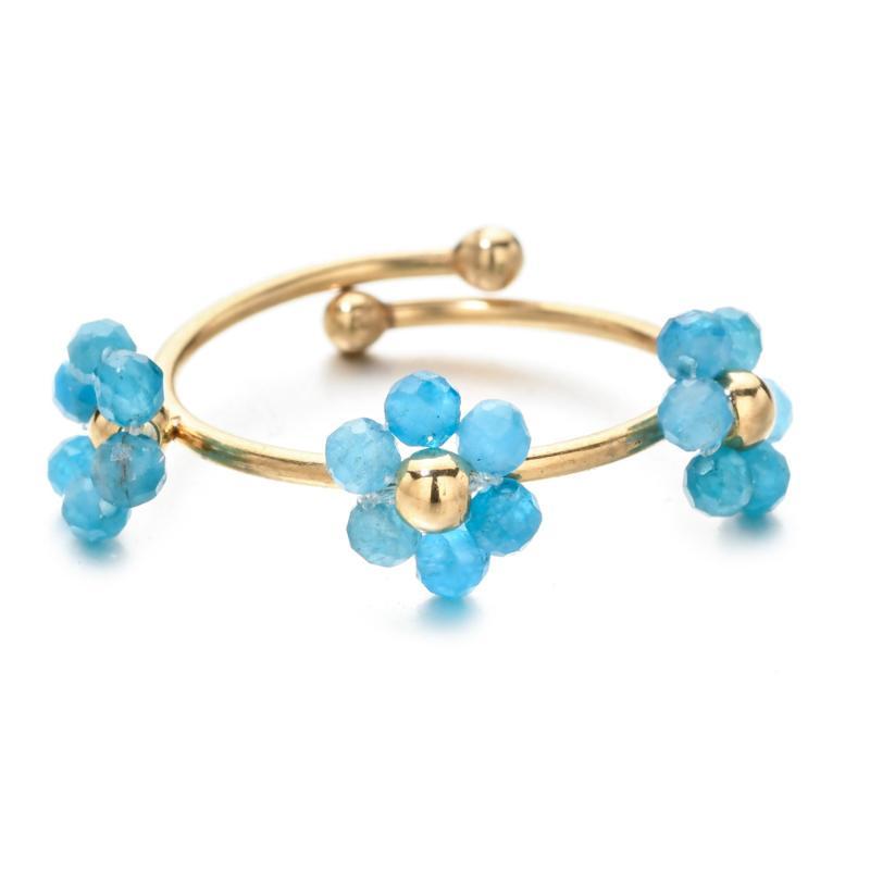 Natural Stone Beads Flower Rings For Women Stainless Steel Jewelry Female Summer Accessories Open Adjustable Couple Rings Gift