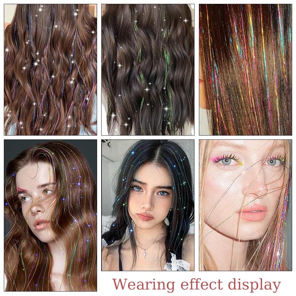 93/120cm Sparkle Synthetics Hair Extensions Tinsel Rainbow Colored Strands Girls Headwear Hairbinge Hair Laser False Decor