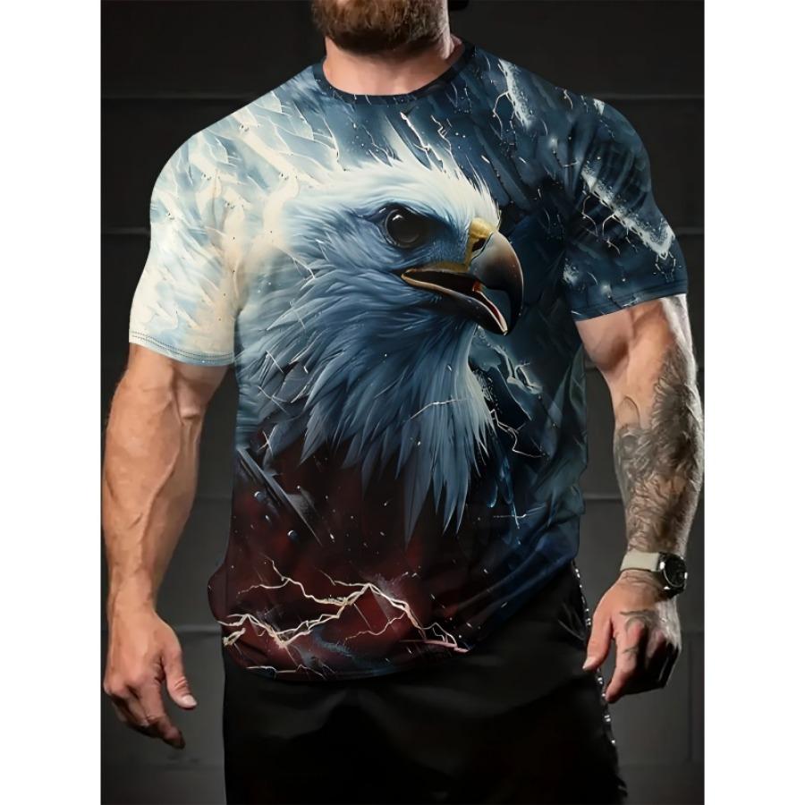 Colorful Cool Eagle Pattern T Shirt For Men Flame 3D Printed Tees Summer Street Short Sleeve Round Neck Tops Loose T-Shirts