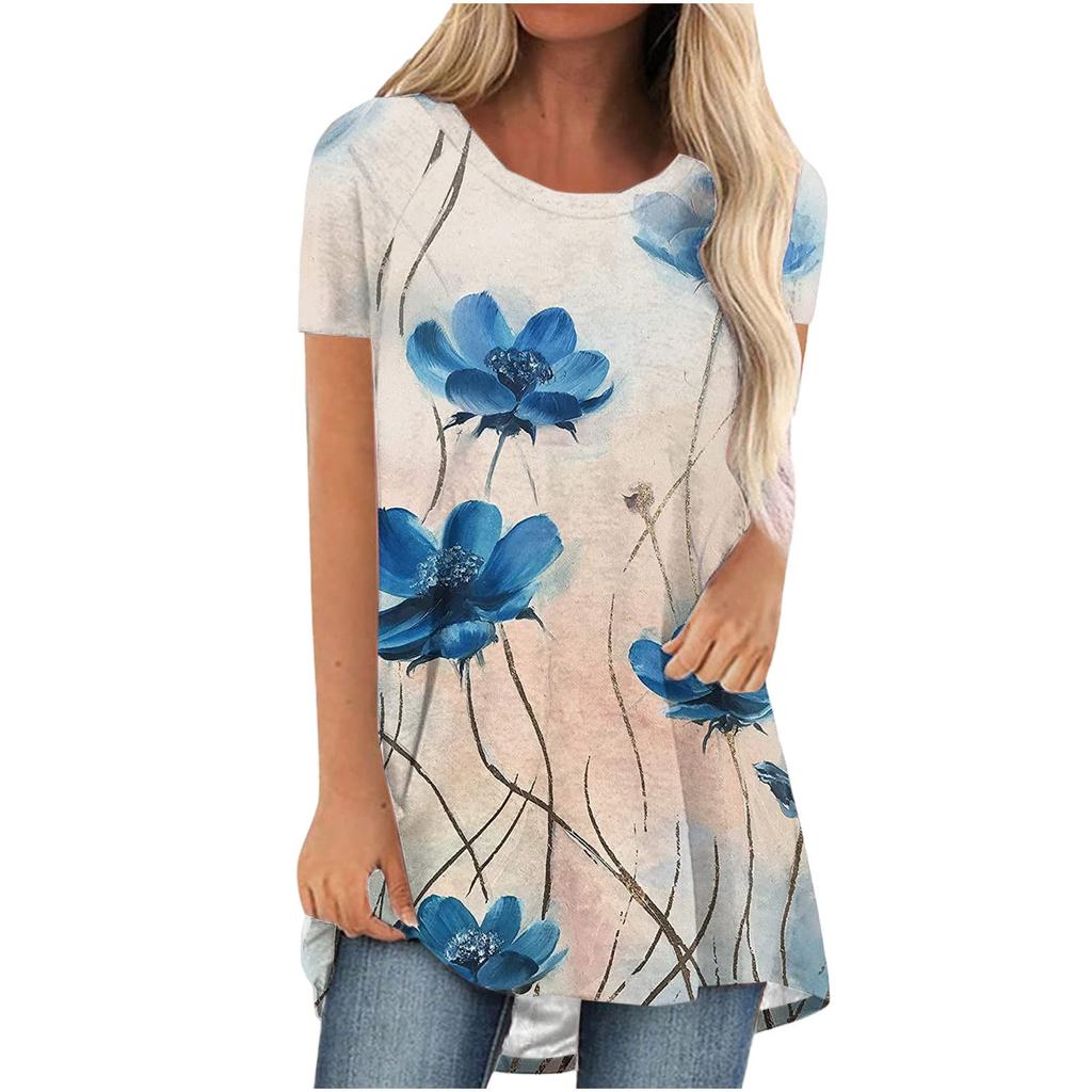 Colourful Floral Flower 3D Print Long T-Shirts Women Streetwear Short Sleeve T Shirt Oversized Y2K Tops Tees Girl Woman Clothing