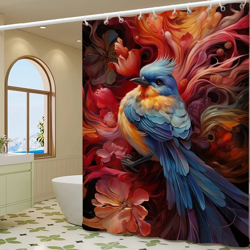 Винтажные Птицы в Джунглях Цветы Холст Картина Простая Перегородка для Душа в Ванной Комнате Сухая Можно Стирать Легкая Непрозрачная Ванна