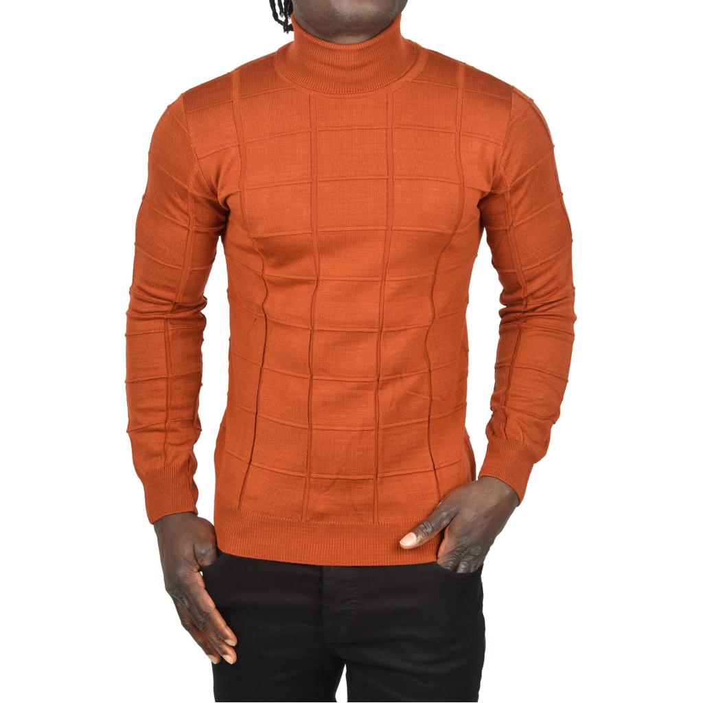 DeepSEA Square Patterned Turtleneck Slim Fit Turtleneck Knitwear Sweater 2505493