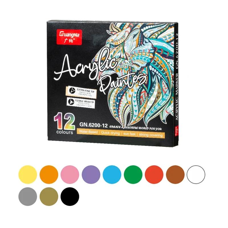 12/24/36-цветные акриловые пастельные ручки с двойным наконечником, маркеры-кисти для ткани, холста, керамики, металла, для граффити и других художественных работ. Канцелярские товары.