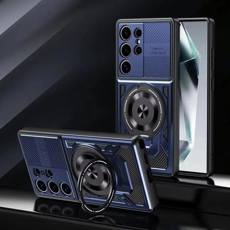 Deluxe Magsafe Магнитная Беспроводная Зарядка для Samsung Galaxy S24 Ultra S23 Plus FE Чехол с Держателем-Кольцом для Пальца