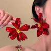 Unique Design Metal Floral Studs Exaggerated Holiday Jewelry Red Flower Earrings  for Women & Girls