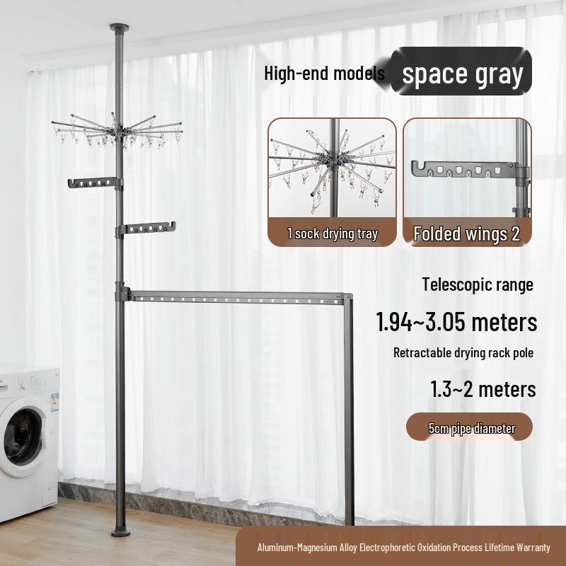 Telescopic Floor-to-Ceiling Clothes Drying Rack - No-Punch, Free-Standing