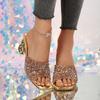 Fashion Elegant Ladies Gold Glitter High Heels Sandals Women Summer 2025 Party Wedding Mules Shoes Woman Square Toe Plus Size Slippers