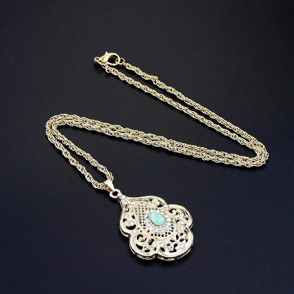 Arabic Gold Color Bridal Wedding Jewelry Set Mint Green Crystal Women Necklace Earring Bijoux Gift